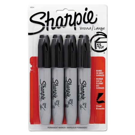 Sharpie Chisel Tip Permanent Marker, Medium, Black, PK4 38264PP